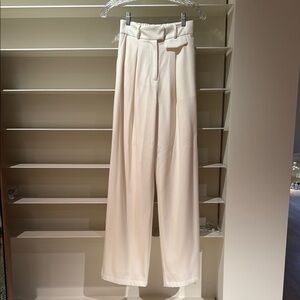 LPA Carlotta White Trousers with High Waist and Pleated Front